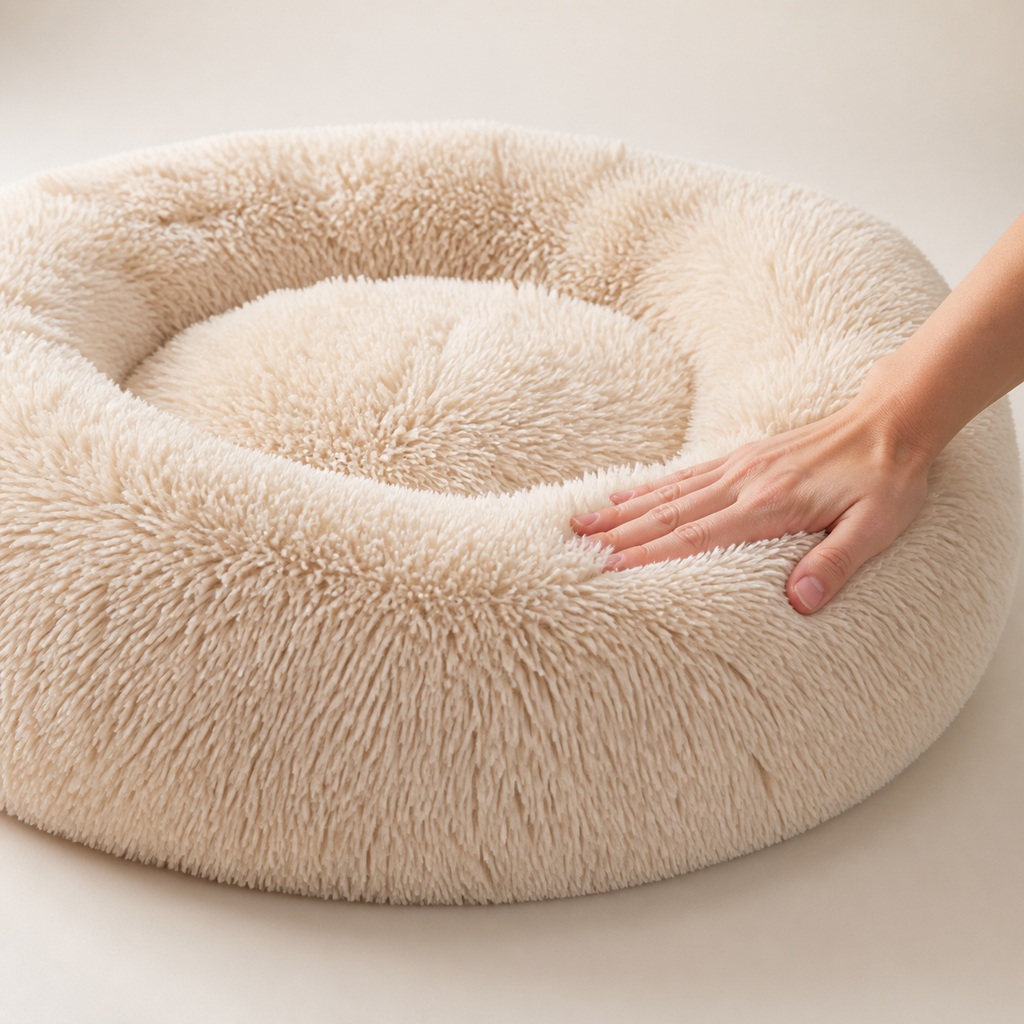 Close view of the soft plush rim on the Oatmeal Rosie Cloud Bed